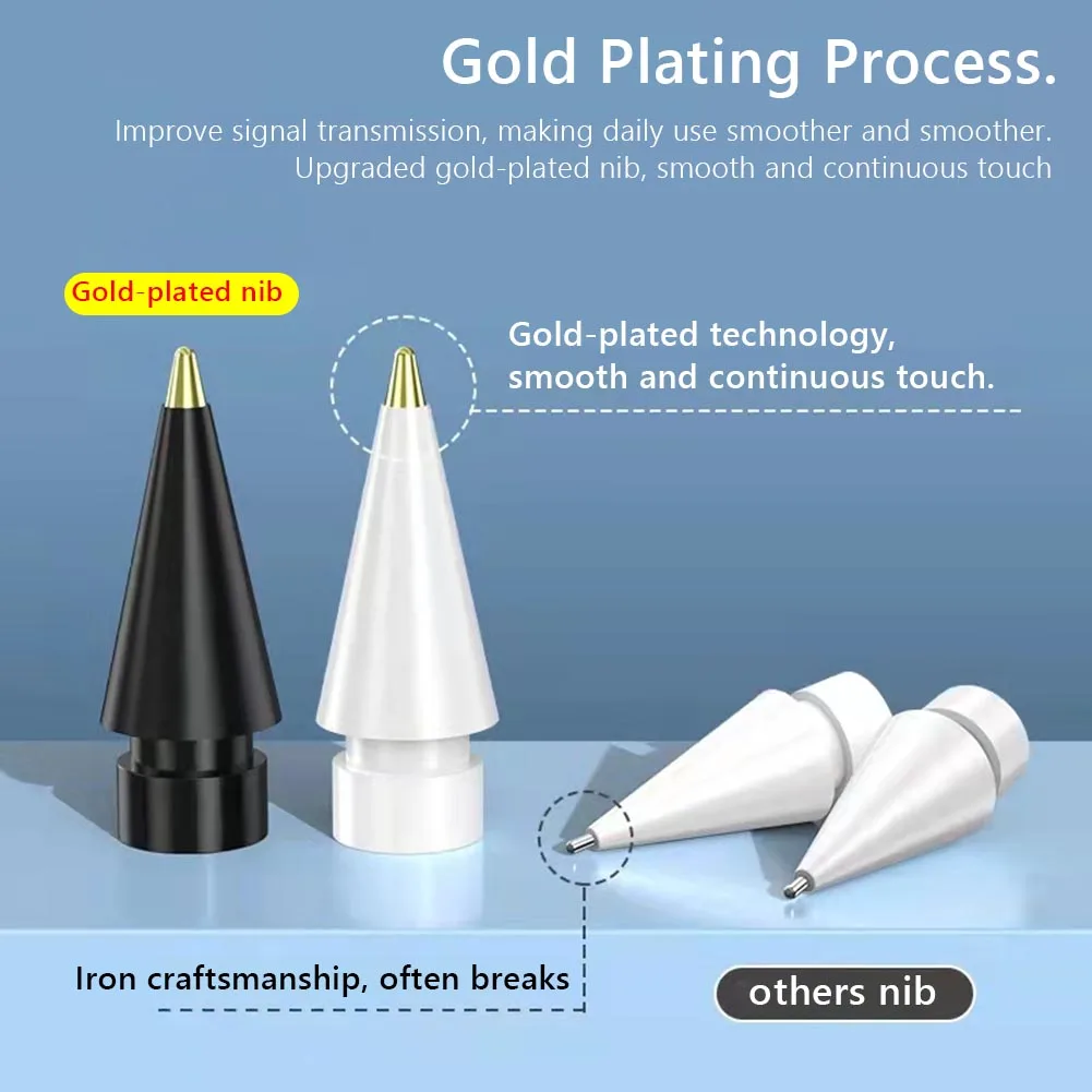 

Pencil Tip Spare Gold Plating Nib Replacement Tip ABS Replacement Tip for Apple Pencil Gen 1/2 iPad Stylus Pen Spare Nib