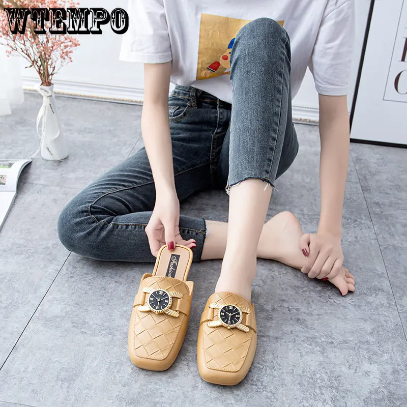 

WTEMPO Muller Shoes Lazy Shoes Baotou Sandals and Slippers Women Summer Wear Women Shoes Flat Shoes Net Heel Half Drag Summer