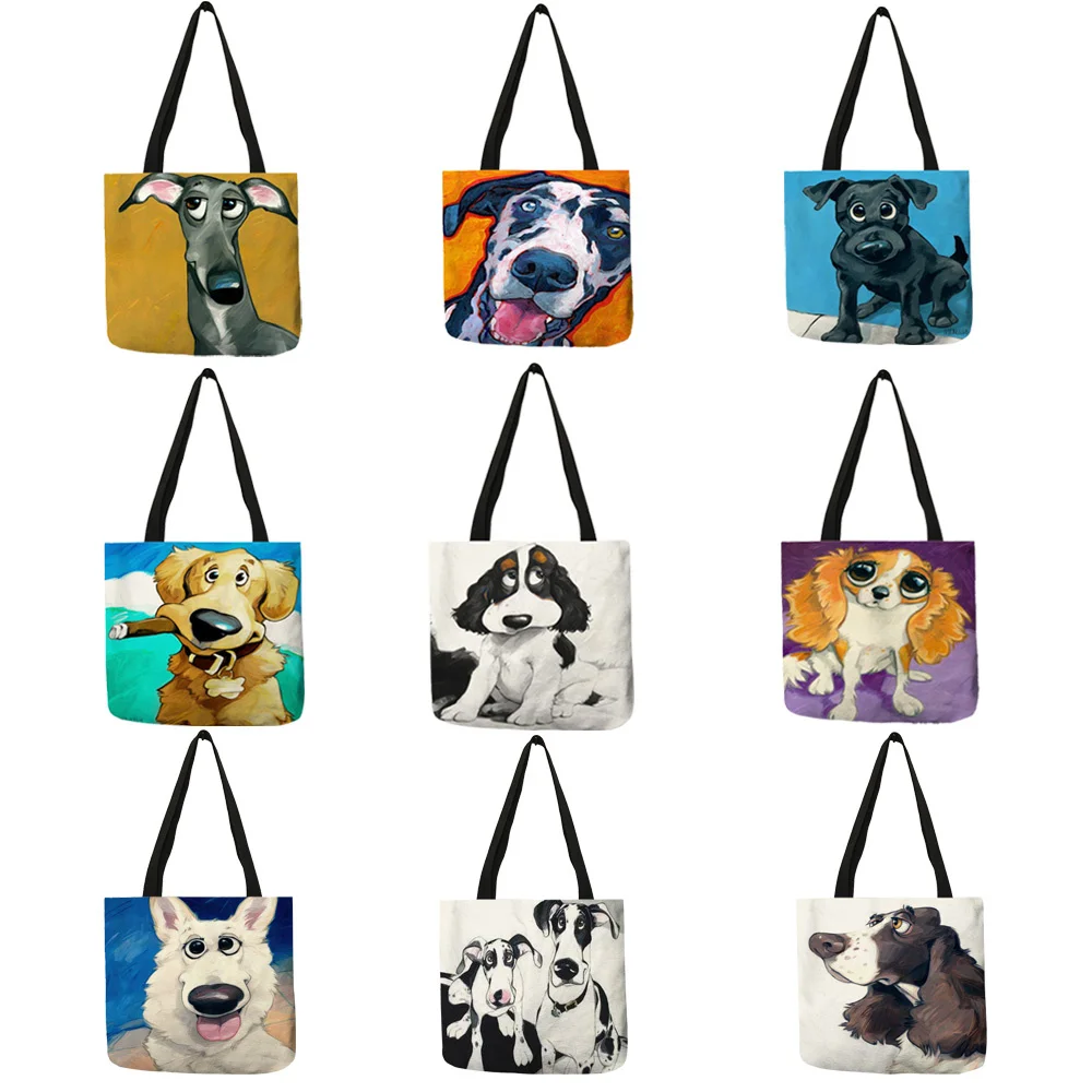 

Customize Shopping Tote Greyhound Black Dog Print Women Lady Fashion Fabric Handbags Folding Reusable Shopper Bags