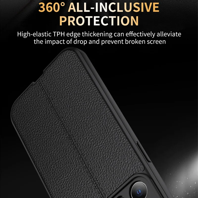 Camera Protective Slide Case On iPhone 14 13 12 11 Pro Max XS XR X 7 8 Plus SE 3 2 Business Leather Lychee Pattern Back Cover