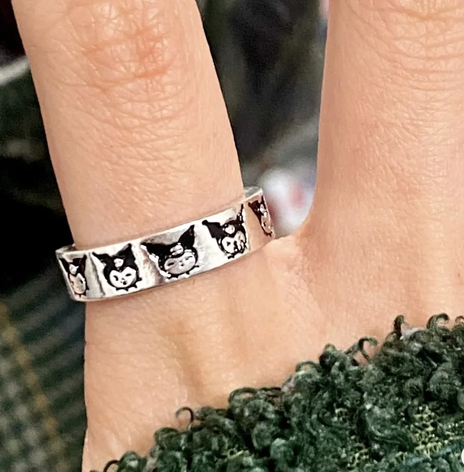 

Новинка 2022, Kawaii Sanrioed Kuromi Hello Kitty регулируемые парные кольца, Мультяшные аниме узорные металлические кольца, игрушки для девочек