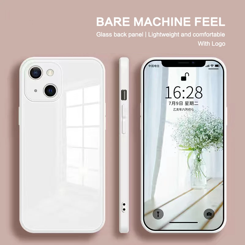 

Luxury Glass Back Phone Case For Iphone 14 13 12 11 XR X XS Max With Lens Protection TPU Frame Shockproof Anti-fingerprint Cover