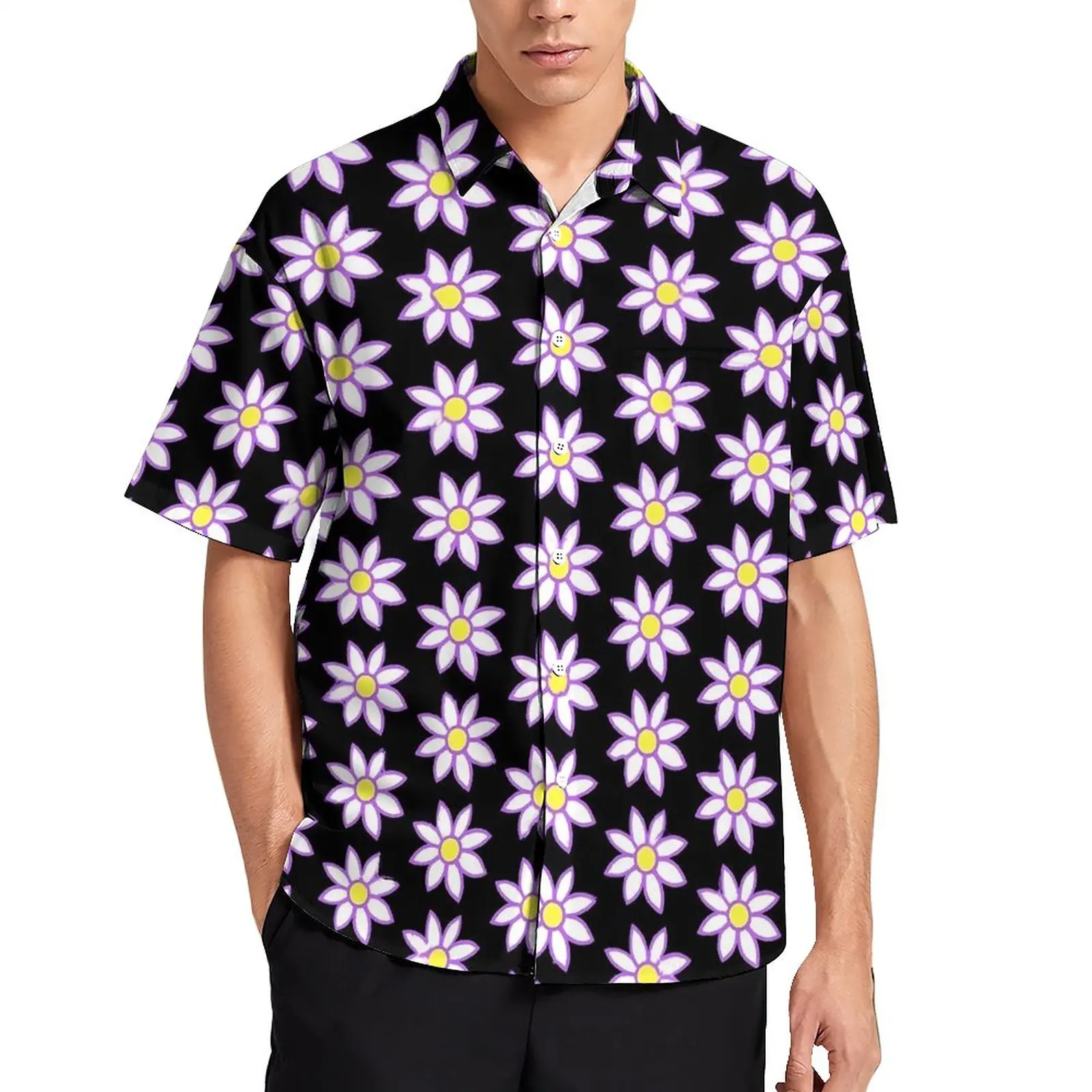 

Pink Ditsy Floral Loose Shirt Mens Beach Flowers Print Casual Shirts Hawaiian Graphic Short Sleeve Novelty Oversize Blouses