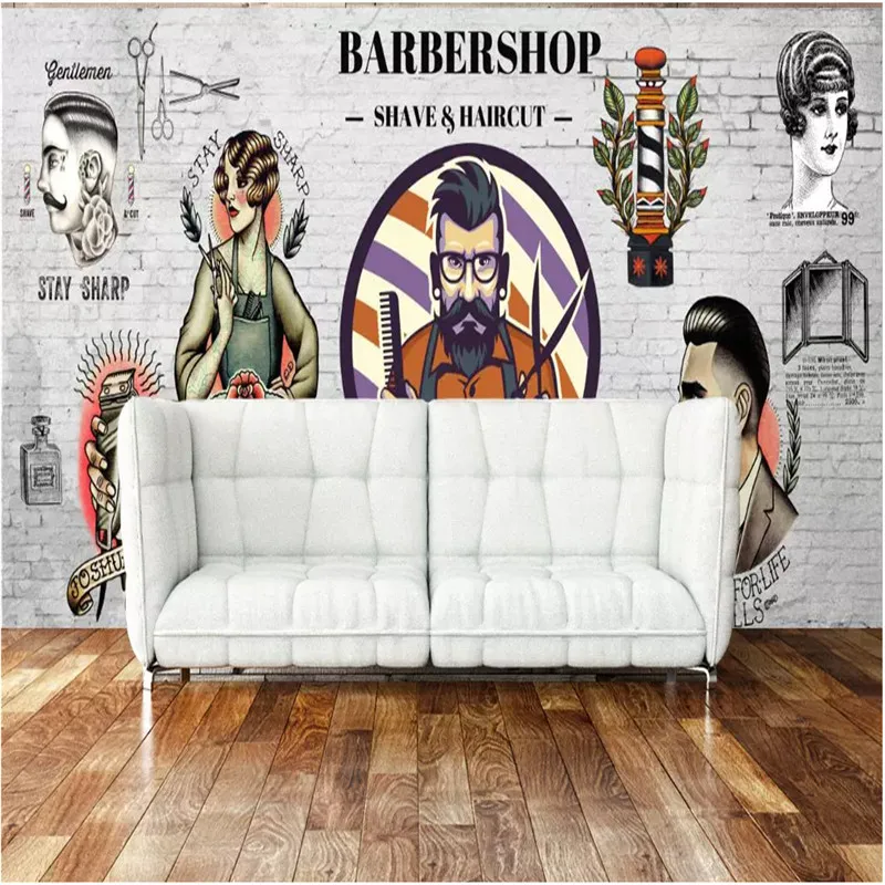 Пользовательский Европейский ретро парикмахерский настенный бумажный 3D фон для