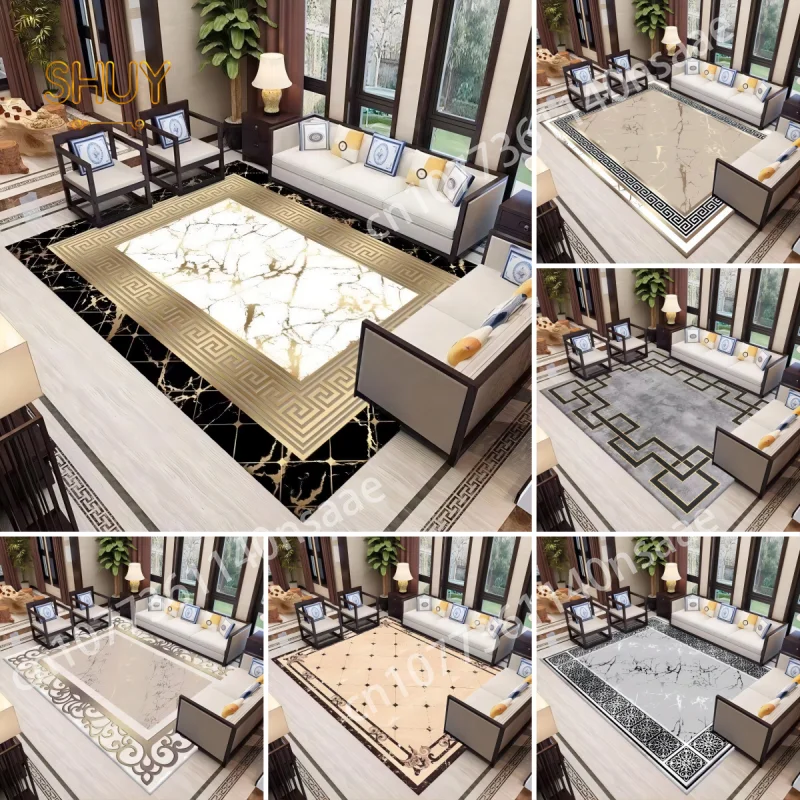 

Marble Golden Carpet Light Luxury Gift for Living Room Decor Washable Floor Lounge Sofa Chair Rug Non-slip Bedroom Big Size Mat