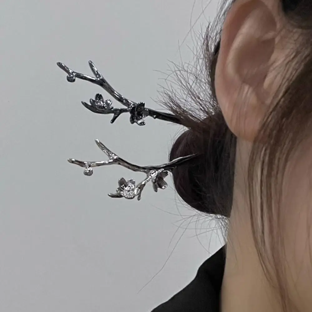 

Chinese Hanfu Flower Branch Hair Stick Peach Blossom Hairpins Girl Headdress Beaded Braided Hair Clip Women Elegant Hair Fork