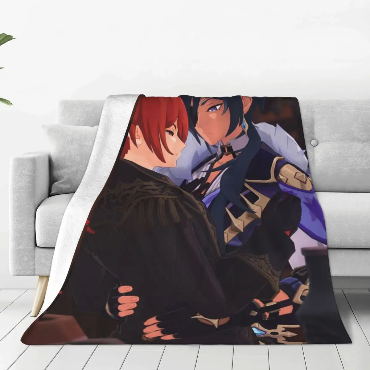 

Diluc Kaeya Lgbt Blankets Genshin Impact Anime Wool Awesome Breathable Throw Blankets for Home All Season