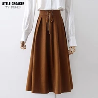 long skirt female 2022 new korean version of the retro a line high waist mid length large swing skirt pleated skirt clothes