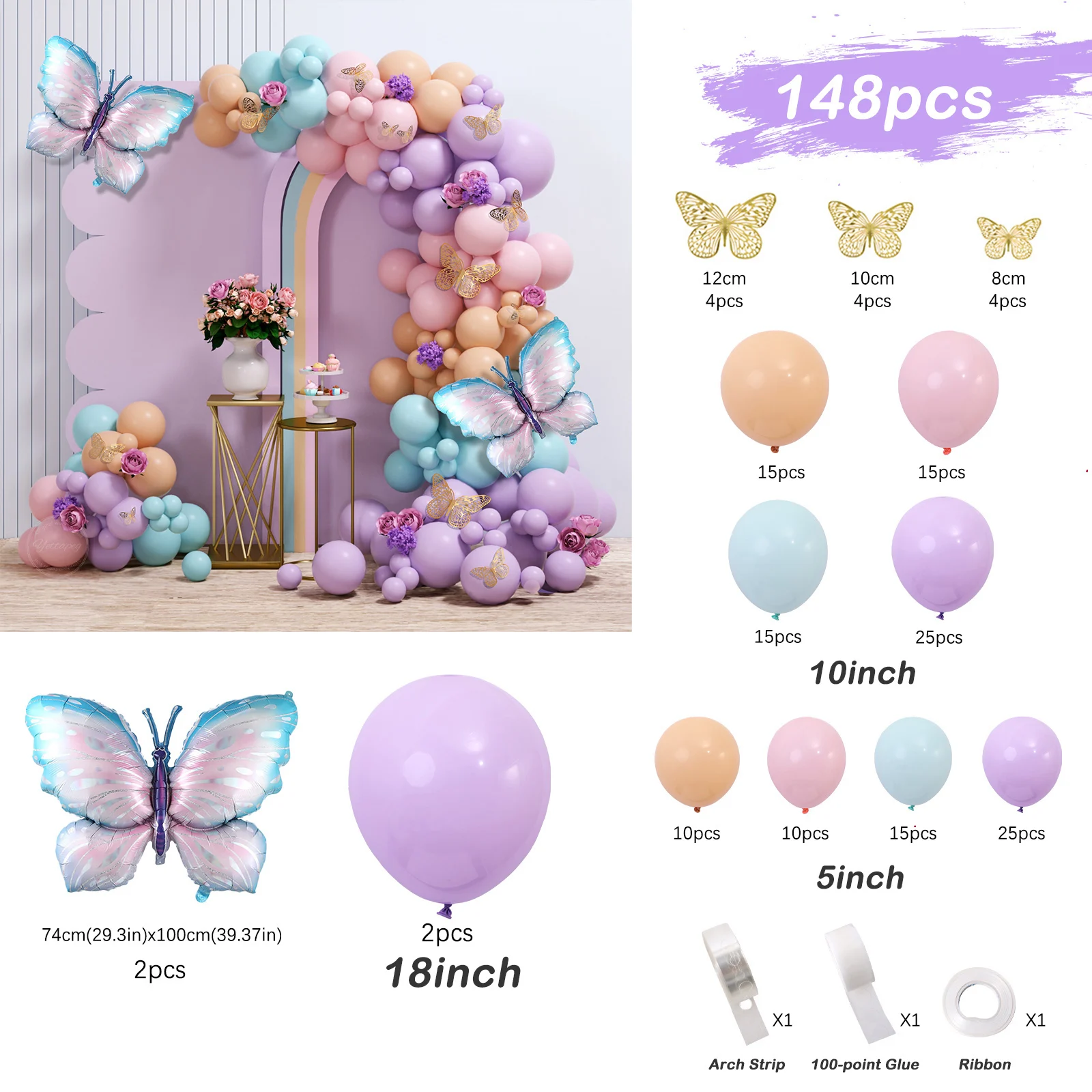 

135/148pcs Macaron Pink Purple Butterfly Balloons Garland Arch Kit Butterfly Birthday Party Baby Shower Wedding Decor Globos