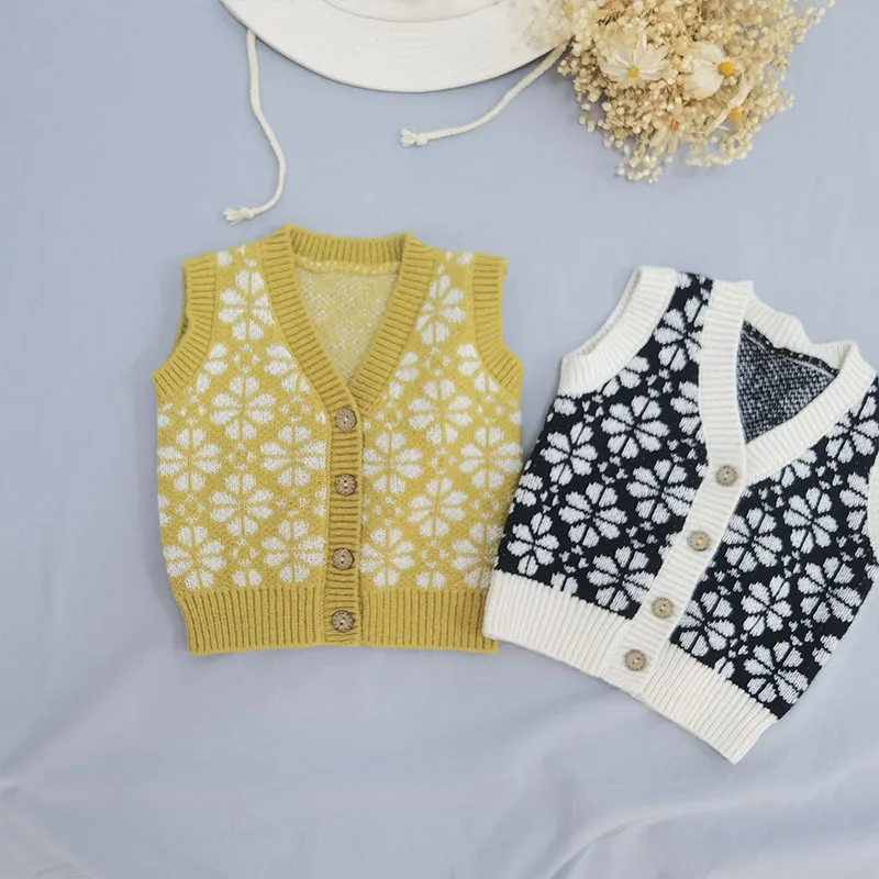 

Трикотажный жилет без рукавов, для мальчиков, осенне-зимний, с цветочной вышивкой, мягкий