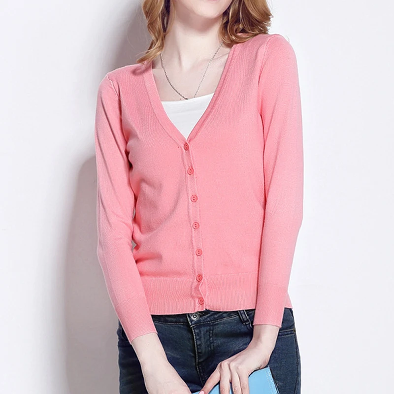 

Spring and Autumn Long Sleeve V-neck Cardigans Casual Korean Simple Tops Solid Knitted Clothes Women Casual 6XL Sweaters 28480