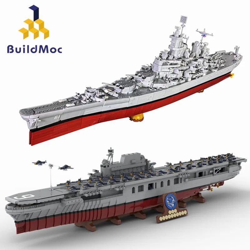 

MOC Battleships Set WW2 Aircraft Carrier BB-61 Enterprises Building Blocks Model Kit Kits Toys for Children Kid Gifts Toy Bricks