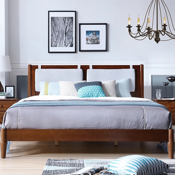 European solid wood white wax simple European 1.8m 1.5m single double bed American bedroom princess bed