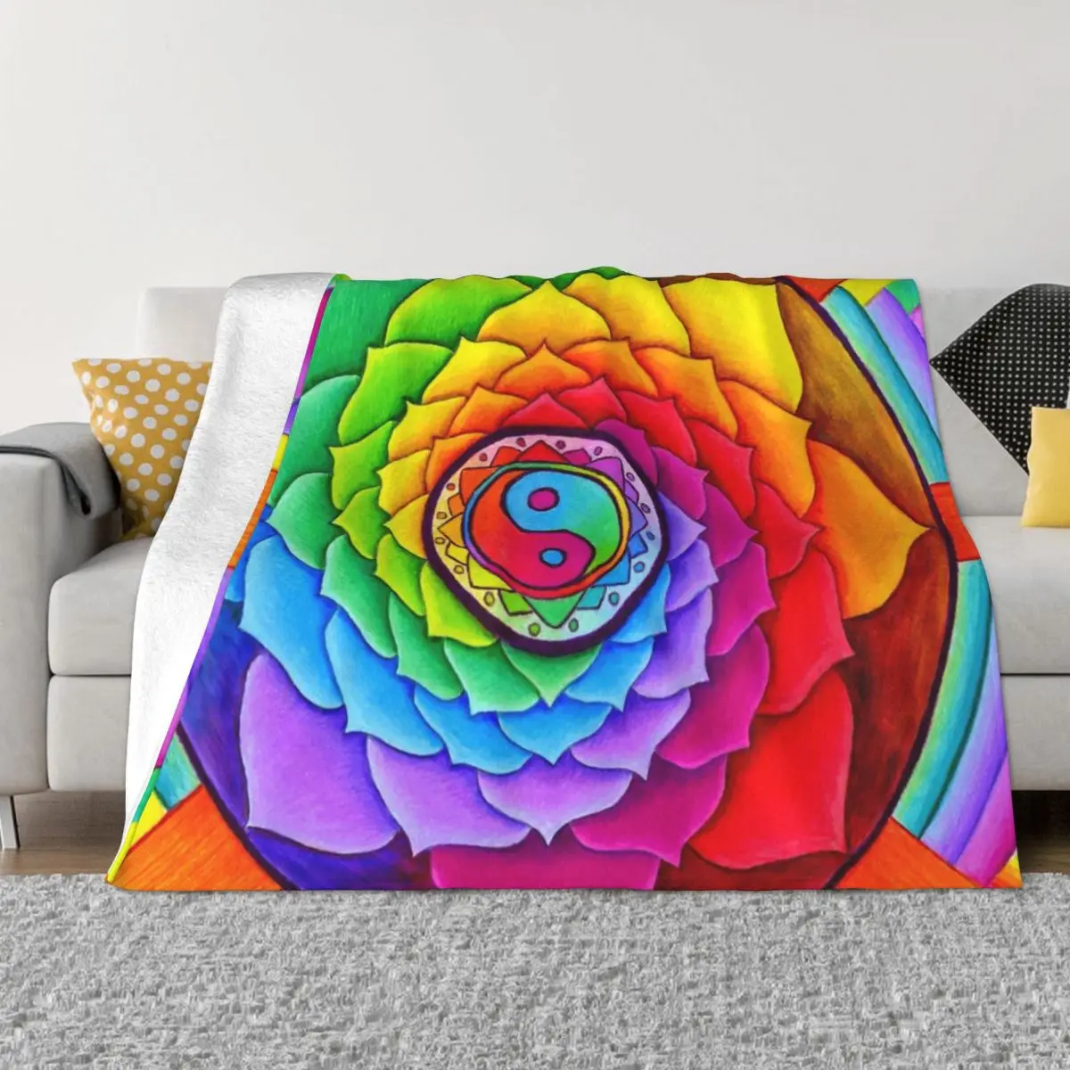 

Lotus Rainbow Psychedelic Mandala Coral Fleece Air Conditioner Blanket Velvet Warm Blankets Cotton Quilt Sofa Bedroom Bedding