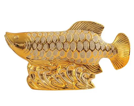

Золотые статуи рыб с животными, статуэтки, счастливые украшения, украшение для дома, китайская позолоченная Керамическая скульптура издели...