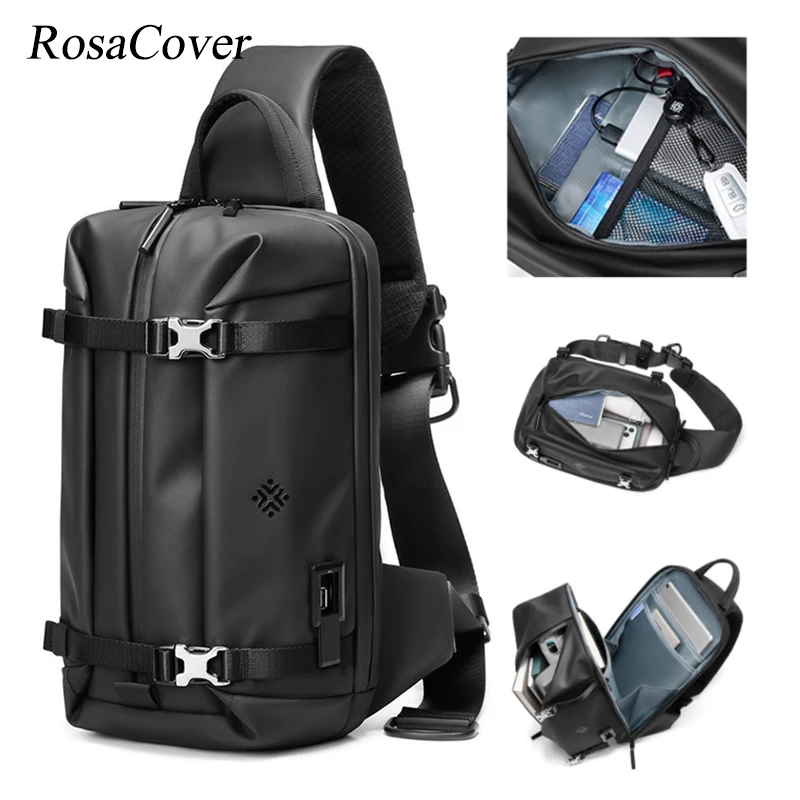 Мужская расширяемая сумка через плечо с зарядкой USB дорожная нагрудная