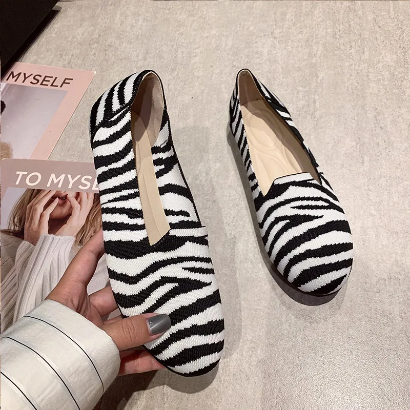 2022 Women's Flat Knitted Round Toe Colorblock Soft Ladies Zapatos De Sports Zapatillas Mujer Bесна Ballet Breathable Moccasins