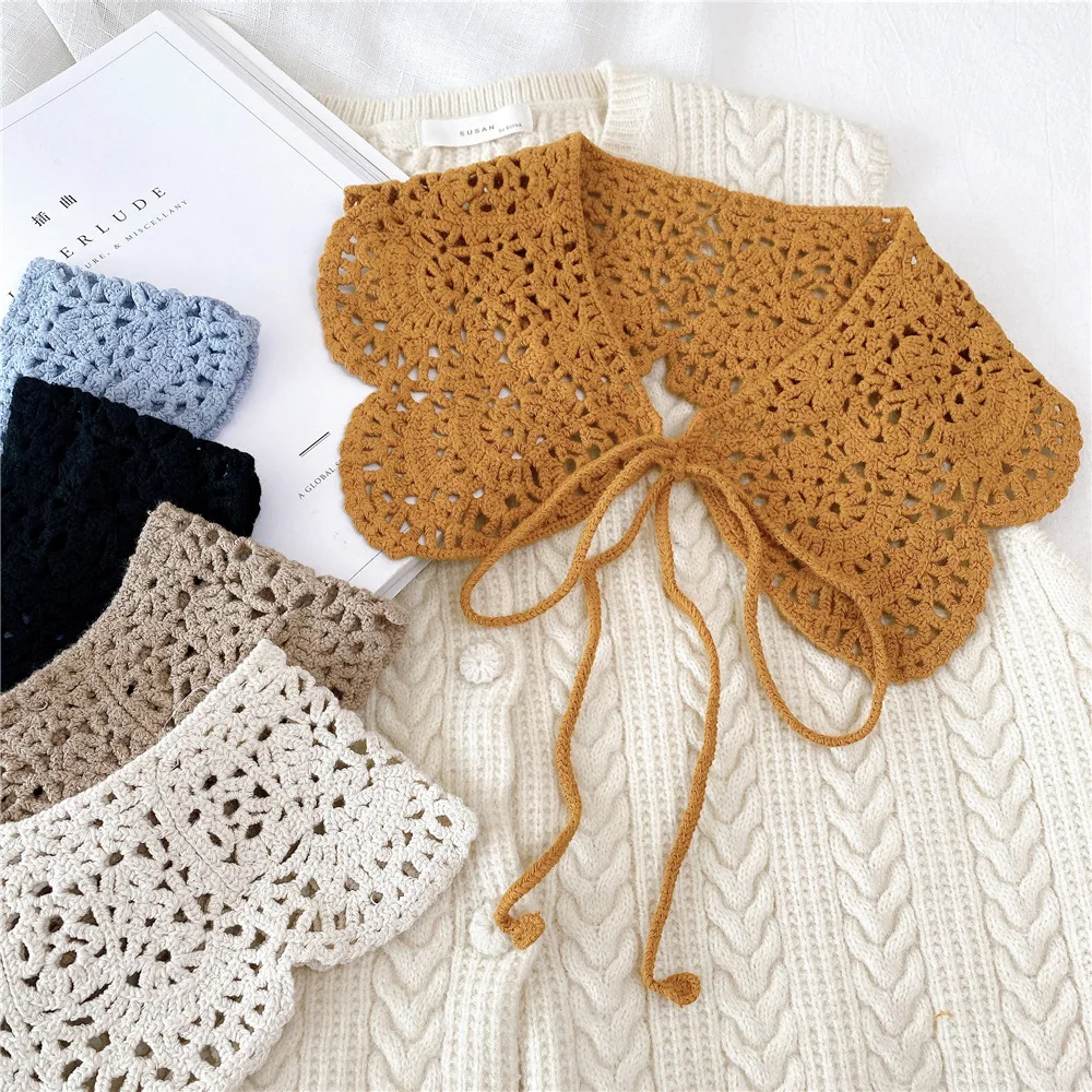 

2023 Girls Fake Collars Shawl False Collar Shirt Women Hollow Crochet Detachable Collar Sweater Half Shirt Faux Col