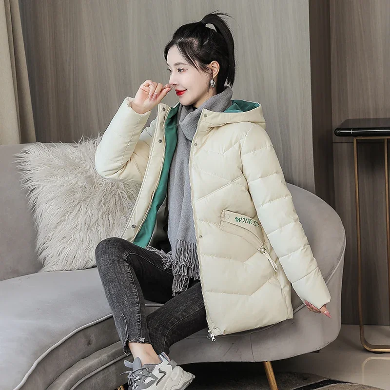 

H 2023 New Women Autumn Winter Hooded Neck Long Sleeve Solid Color Zipper Warm Coat For Ladies Fashion Loose Causal Parka