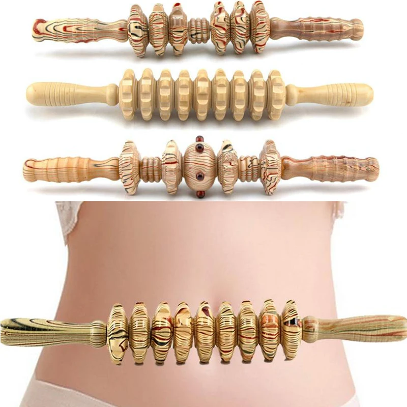 

9-Wheel Wooden Abdomen Massager Multifunctional Fitness Roller Stick Muscle Relax Tool Body Anti Cellulite Waist Massage