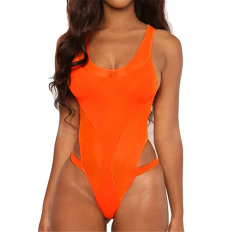 

2022 Sexy Sport Neon Pink Orange One Piece Swimsuit Monokini Push Up Bodysuit Padded High Cut Bathing Suit Women Swimwear S-L