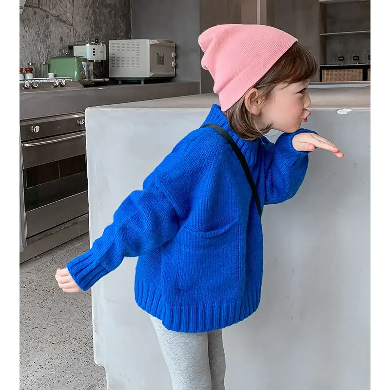 

Girls Sweater Autumn And Winter New Baby Pullover Fashionable Tops Children Loose Plus Velvet Knitted Sweater High Quality
