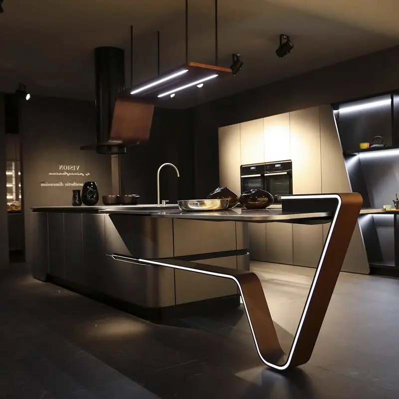 Обеденный стол Gaoding Island интегрированный с выдвижным направляющим столом из