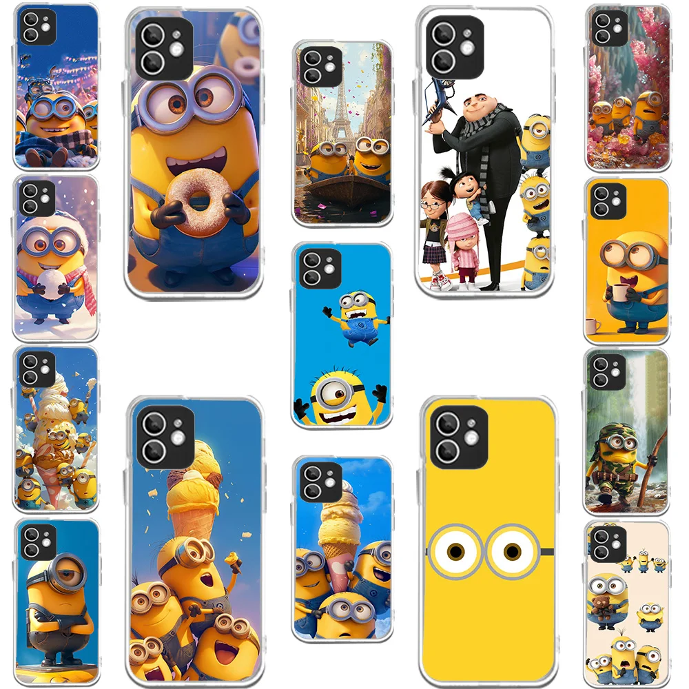 WDA-5 милый прозрачный силиконовый чехол M-Minions для iPhone X 13 14 15 16 Mini Pro Plus Max
