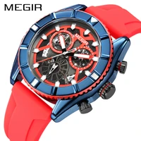 megir military sport waterproof mens watches top brand luxury fashion red silicone strap quartz watch for men chronograph watch