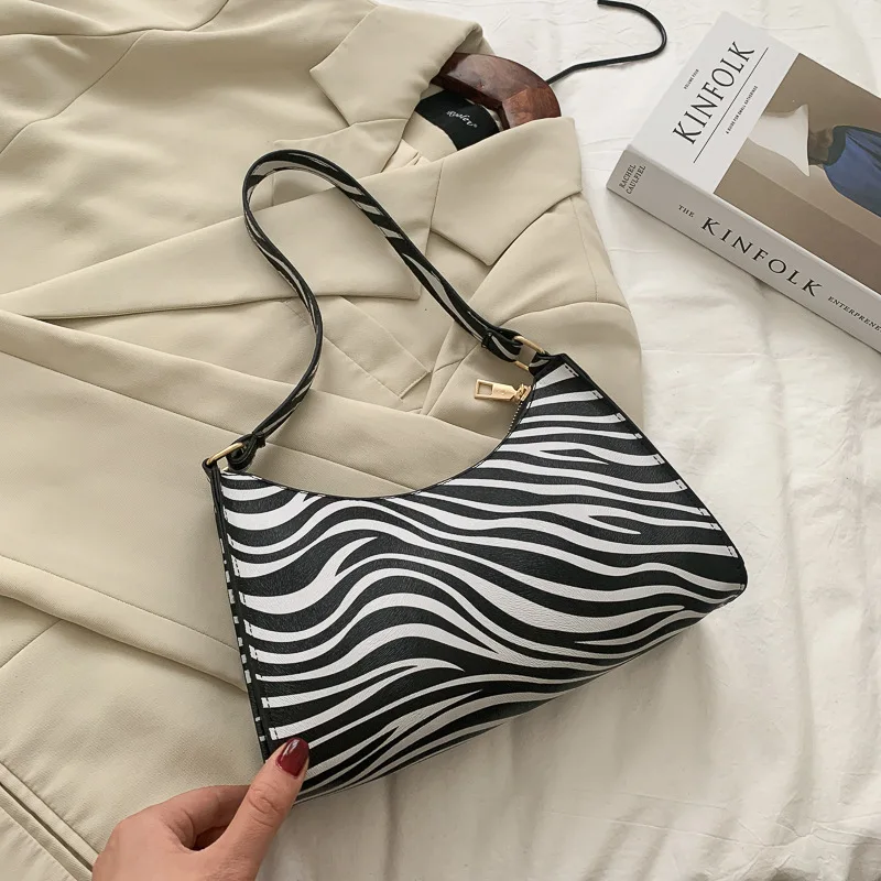 Fashion Zebra Print Women Luxury Handbag PU Simple Underarm Shoulder Bags Female Daily Design Totes Purse Pouch