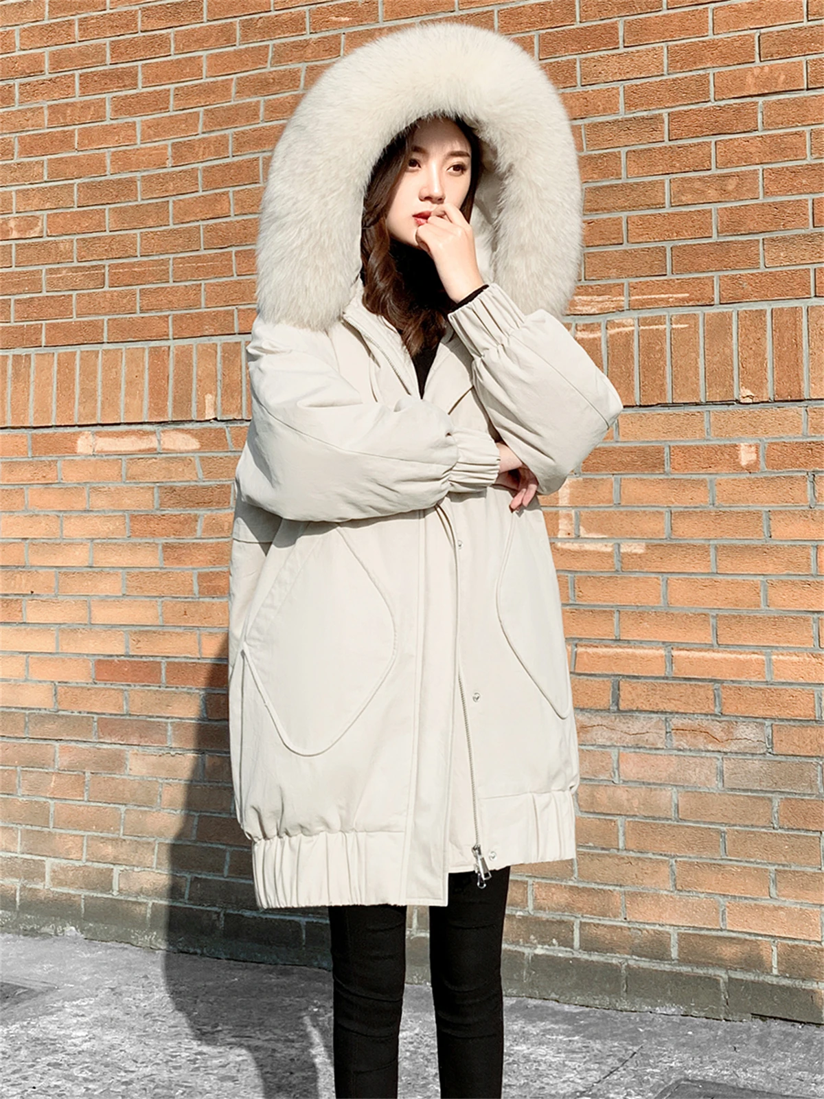 White Duck Down Black Down Jacket For Women's Wear 2022 New Winter Middle And Long Style Loose And Thin Large And Thick Coat