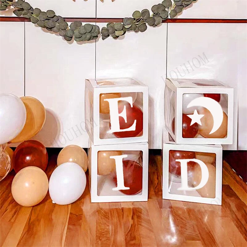 

EID Mubarak Balloon Box Moon Star A-Z Letter for Transparent Box Kareem Ramadan Decoration for Home Muslim Islamic Party Decor