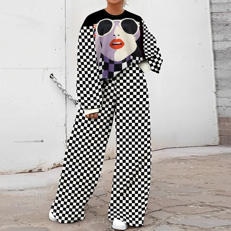 

Casual O-Neck Long Sleeve Pullover and Pants Outfits Vintage High Street Suit 2023 Autumn Fashion Printed Sweatshirt 2 Piece Set