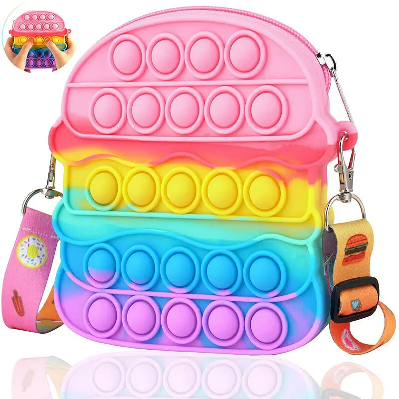 

Игрушка-эспандер с гамбургерами, радужные игрушки-Эспандеры через плечо, силиконовая игрушка-эспандер, сенсорные школьные принадлежности, ...