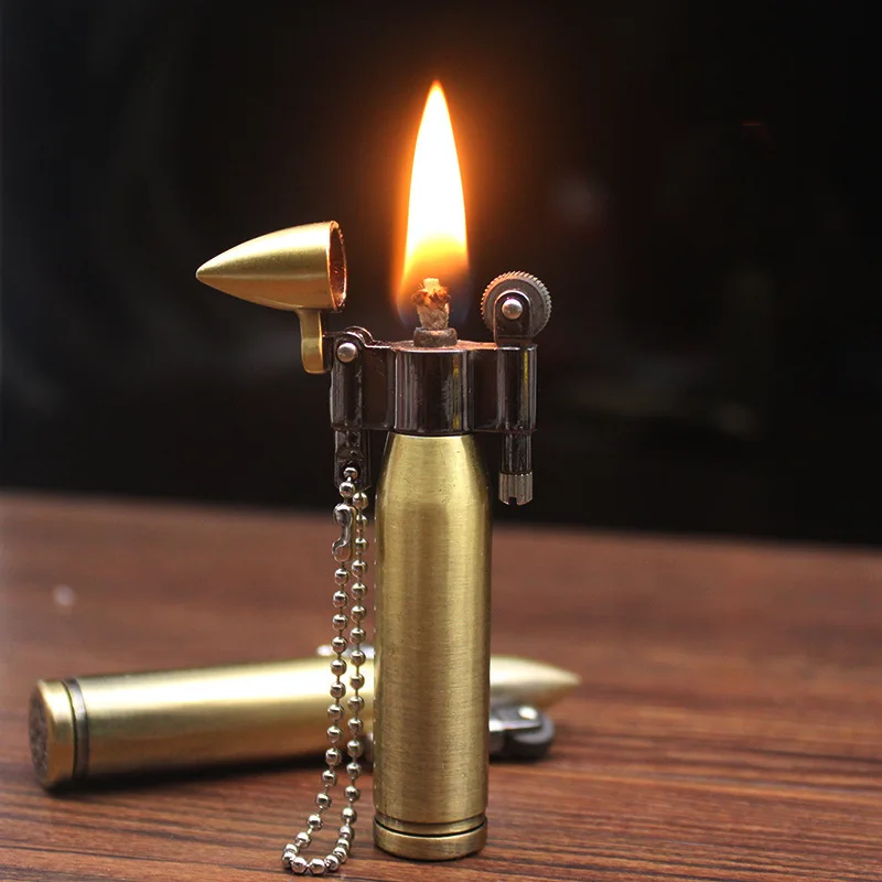 

Retro Bullet Grinding Wheel Kerosene Lighter Metal Keychain Lighters Cigar Cigarette Smoking Accessories Gadget For Man Gift