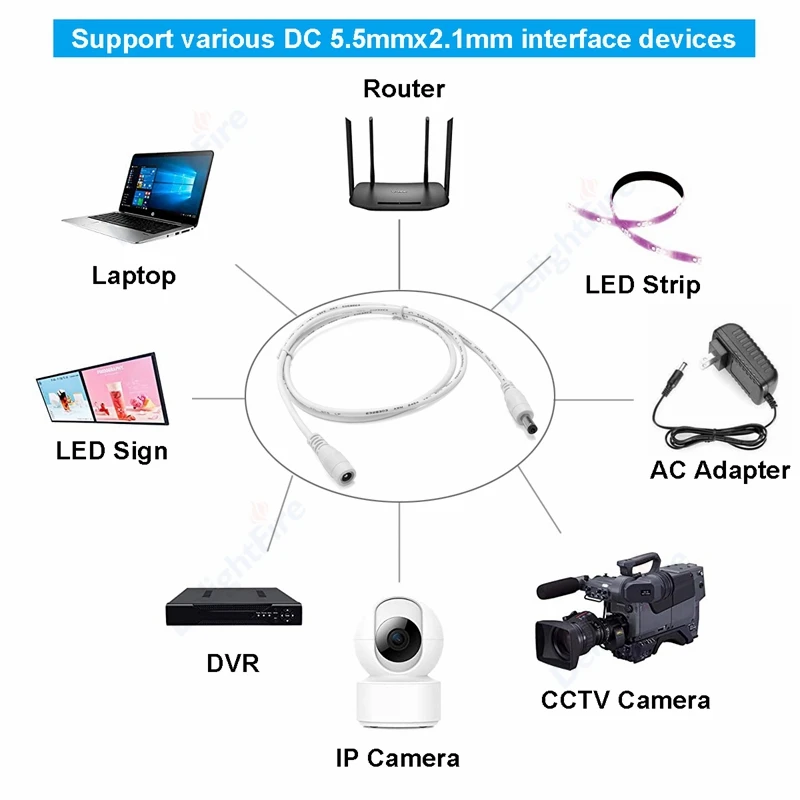 DC Power Cable 22/20AWG 5.5mm x 2.1mm Extension Cord 1M/2M/3M/5M/10M Male To Female DC Cable For CCTV Security Cameras LED Strip images - 6