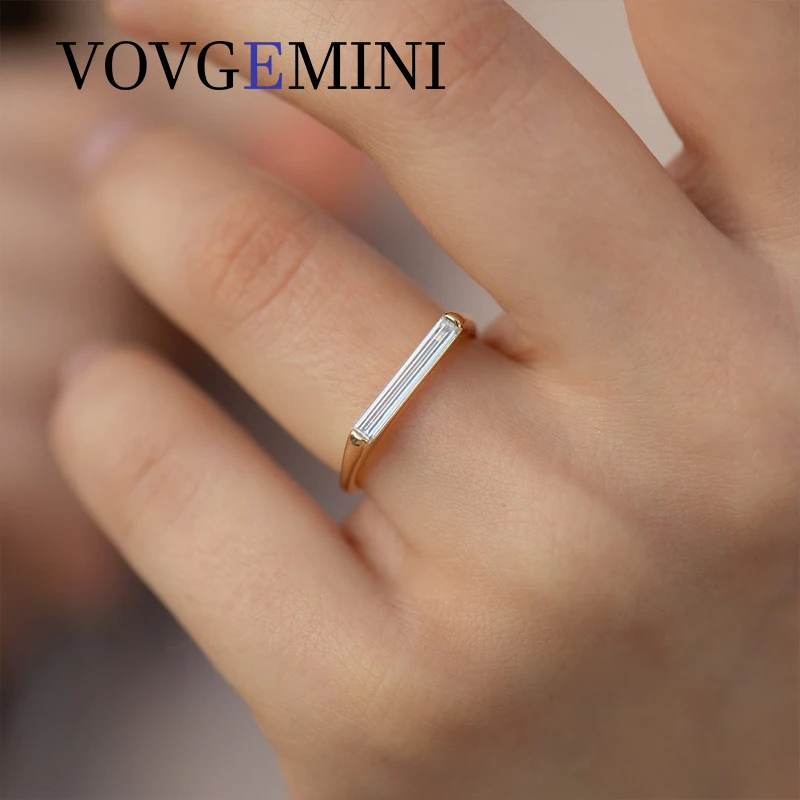 VOVGEMINI  Baguette Moissanite Engagement Solitaire Ring 14mm Real 9k 14k Solid Gold Au 750 Jewelry For Woman Promise Rings