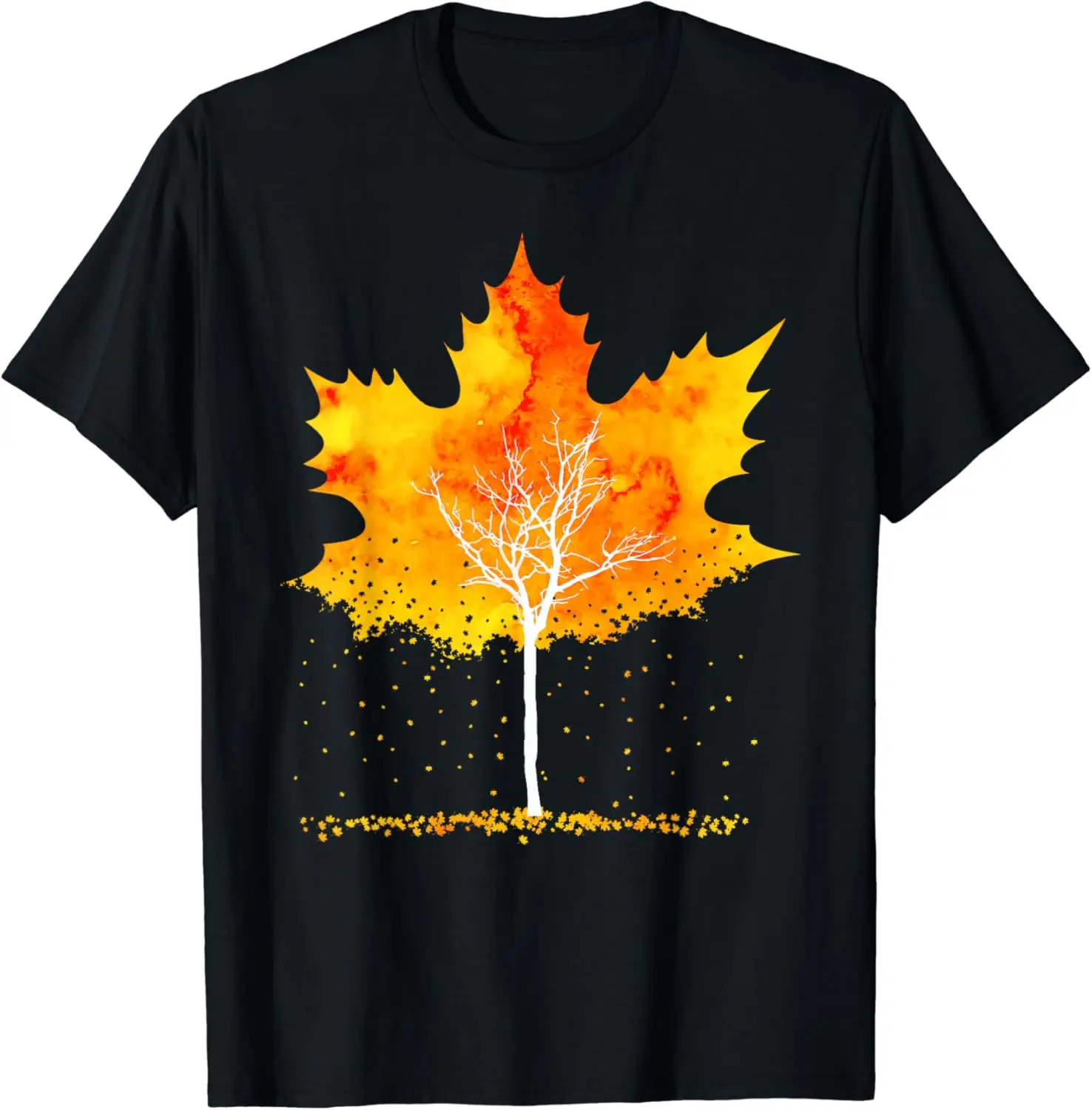 Сезон осень футболка с Кленовым листом оранжевыми листьями Повседневная круглым