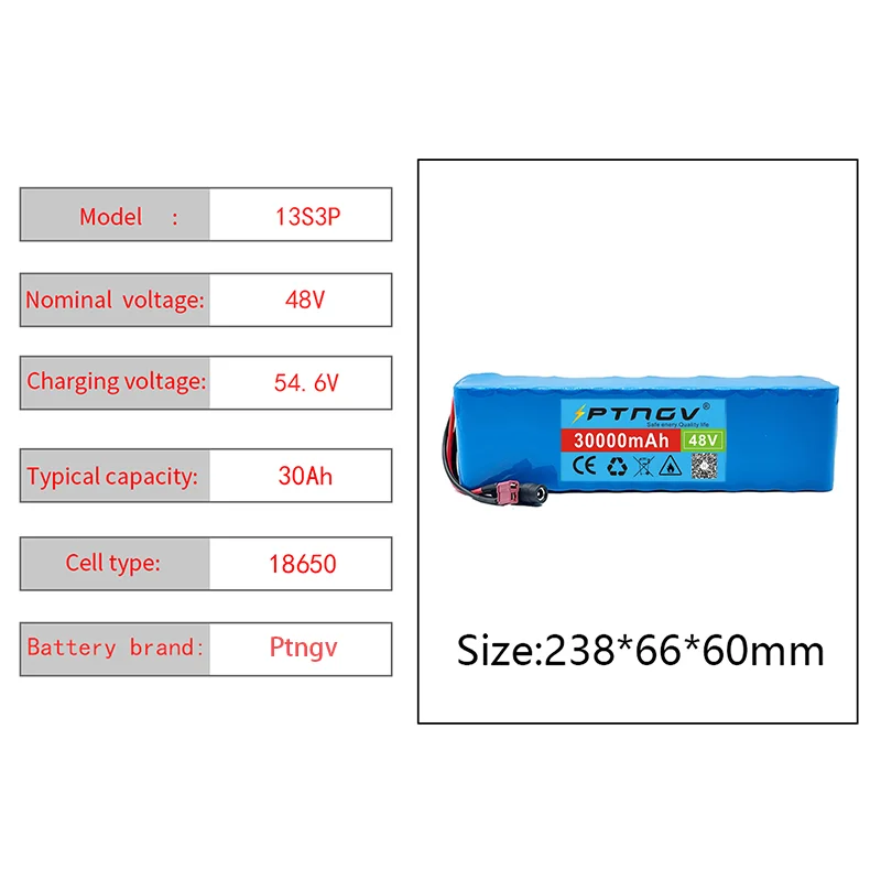 13S3P 48V 30Ah 1000W 30000mAh комплект литий-ионный батарей электрический велосипед скутер с