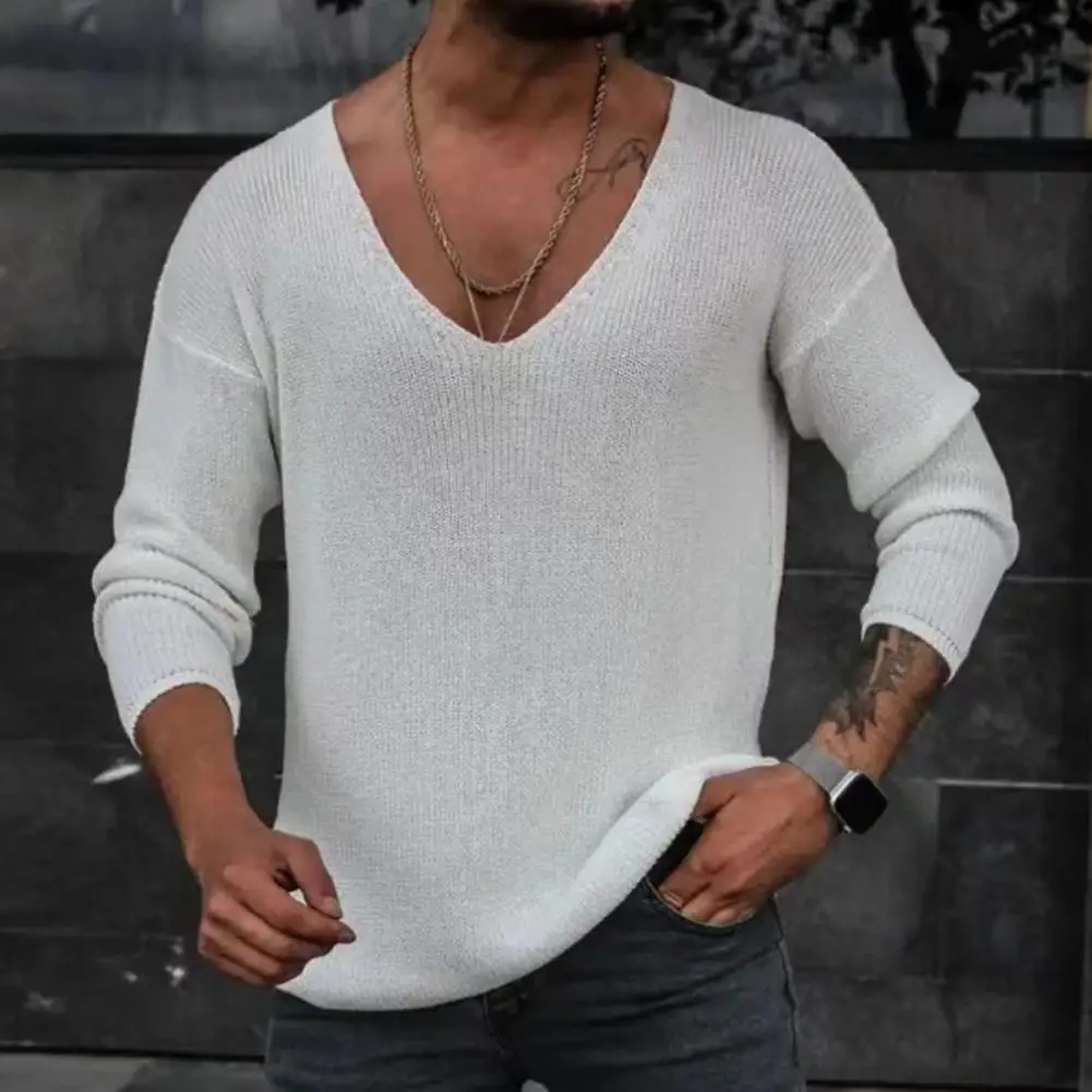 

Lightweight Men Sweater Versatile Men's V-neck Sweater Loose Fit Solid Color Casual Knitting Ideal for Spring Autumn Wardrobe