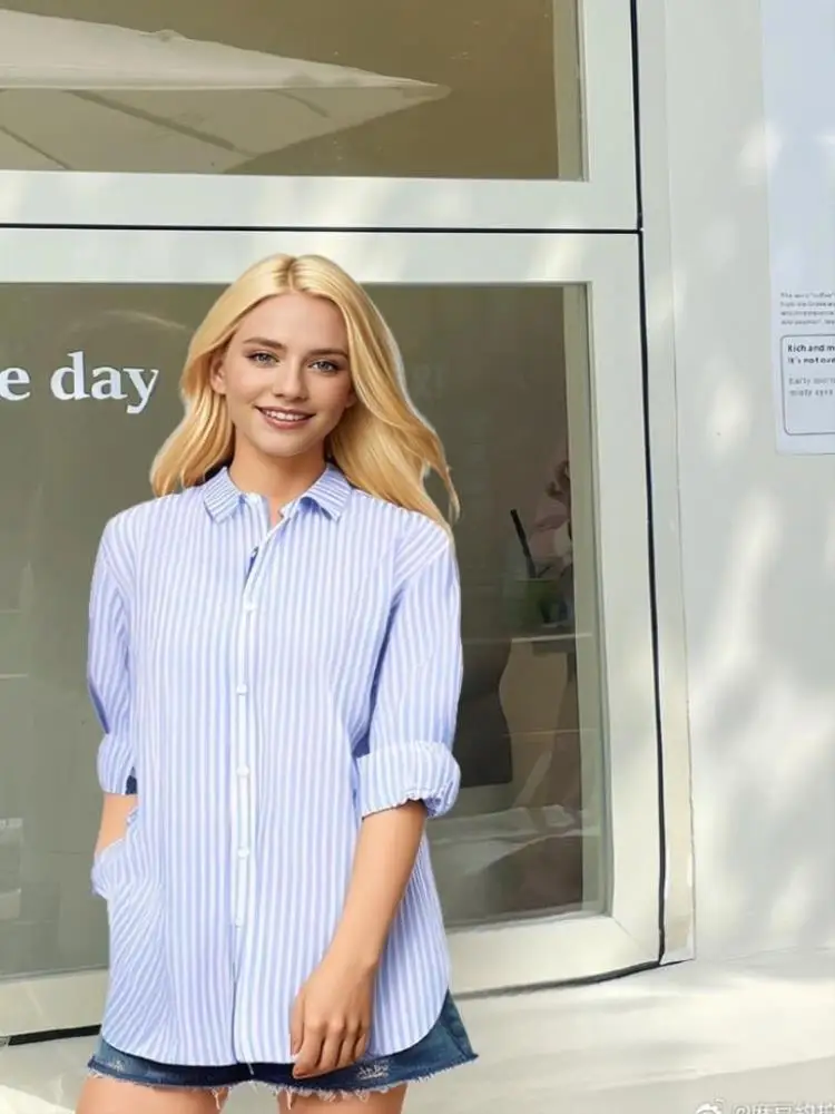 Saint Barth Ретро женская полосатая рубашка Модная новая Топ Молодежная повседневная