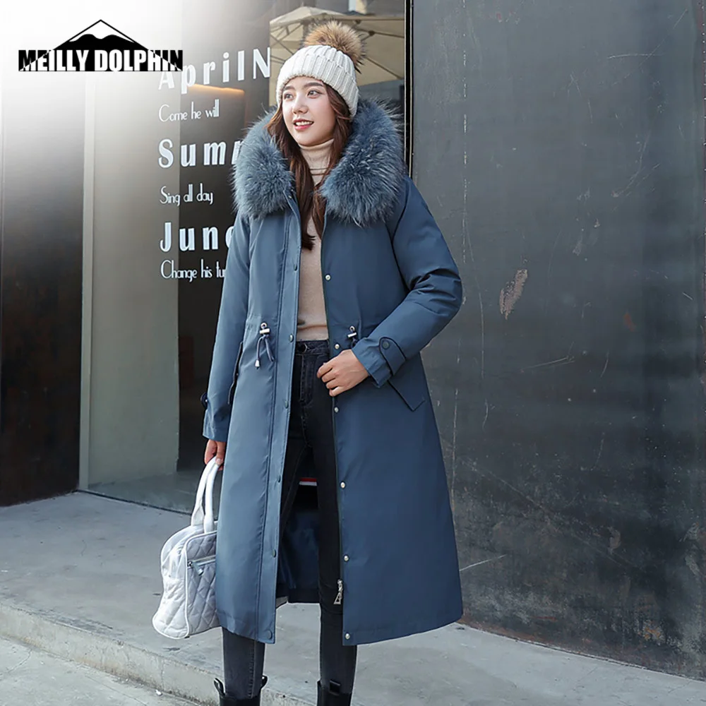 2022 Loose Long Winter Coat Large Fur Collar Thick Warm Wadded Fashion Jacket Hooded Women Clothes Winter Ladies Parkas