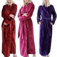 winter fashion women solid color thicken plush long sleeve bathrobe sleepwear