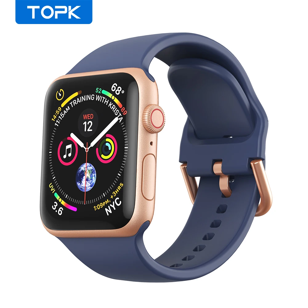 

TOPK MP10 Soft Silicone Strap For Apple Watch Band 44mm 40mm 38 42mm Smartwatch Watchband Bracelet iWatch Series 3 4 5 6 SE Band
