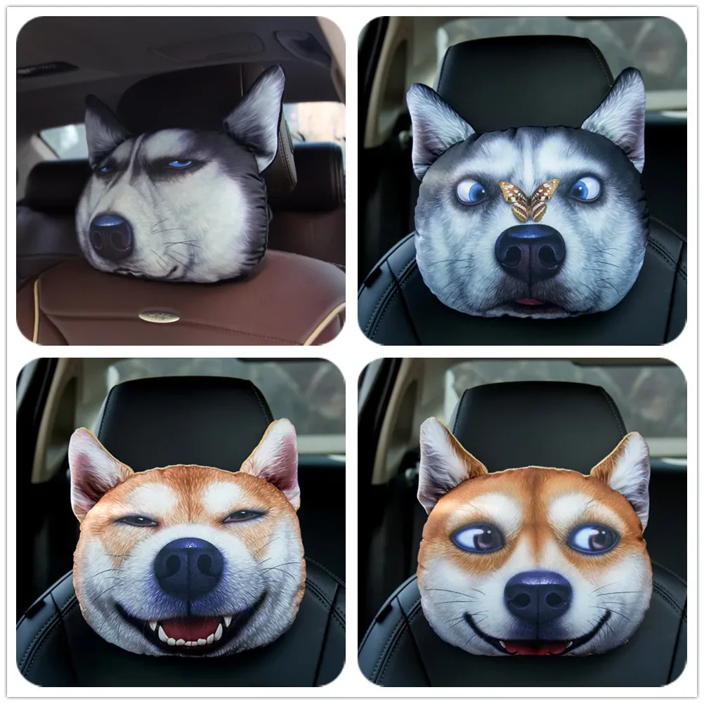 

22*28cm Creative 3D Animal Cat Dog Head Car Seat Neck Rest Cushion Headrest Pillow Cool Animal Headrest Cushions