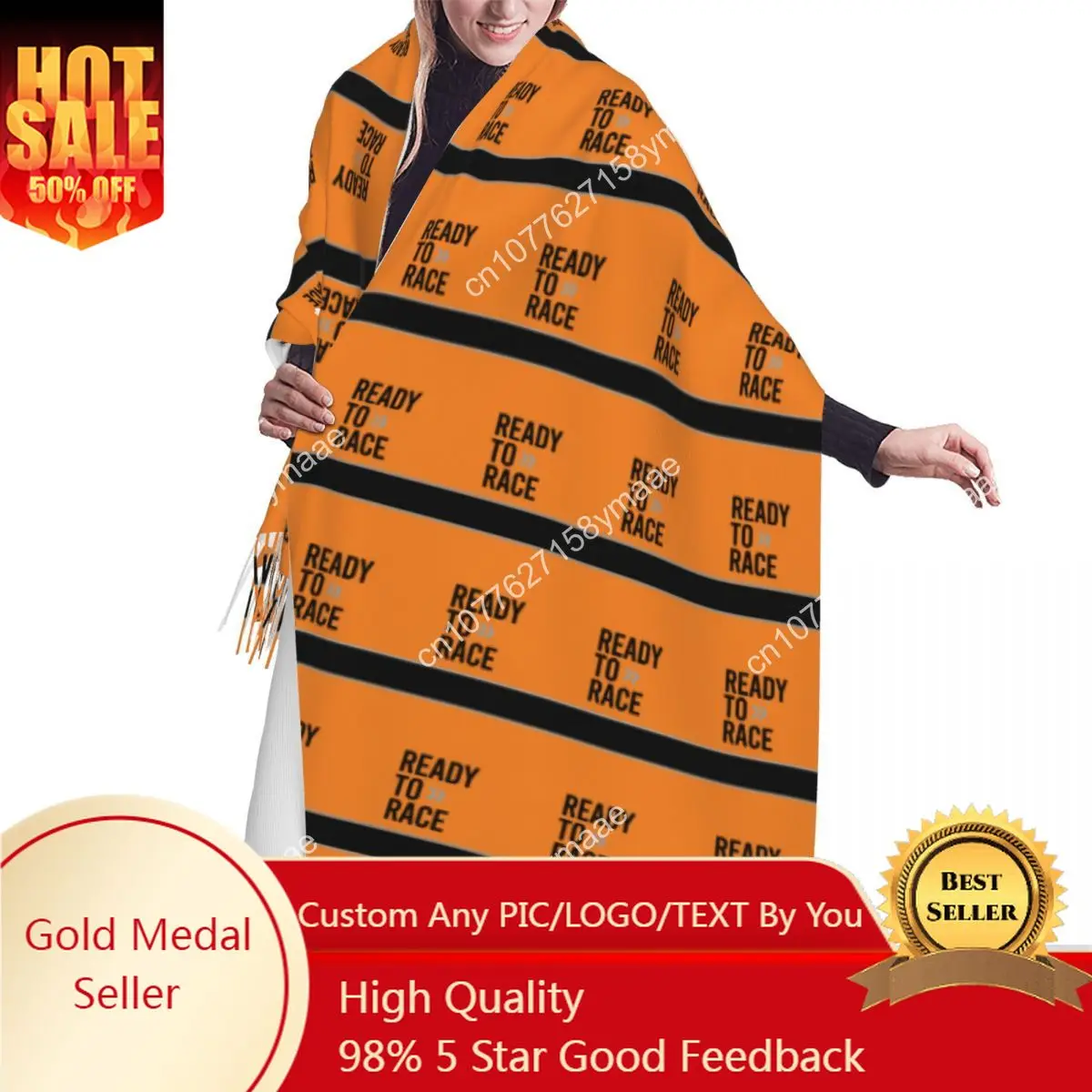

Custom Ready To Race Scarf Wrap Women Long Winter Warm Tassel Shawl Racing Sport Motorcycle Rider Versatile Female Scarves