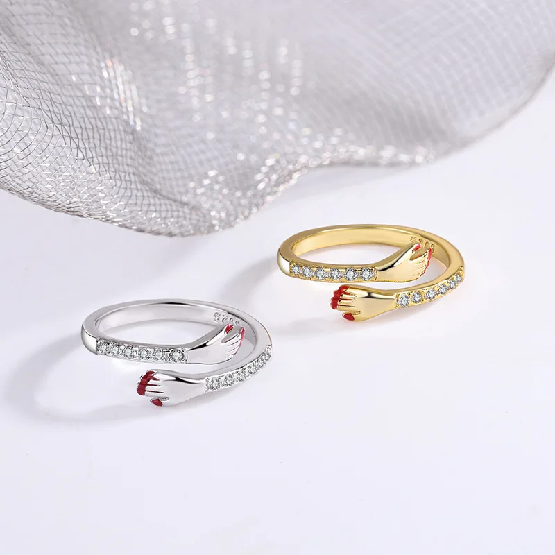

Gold 925 Stamp Silver Embrace Hand LOVE Rings For Couple Wedding Engagement Jewelry Gift Female Free Shipping GaaBou Jewellery