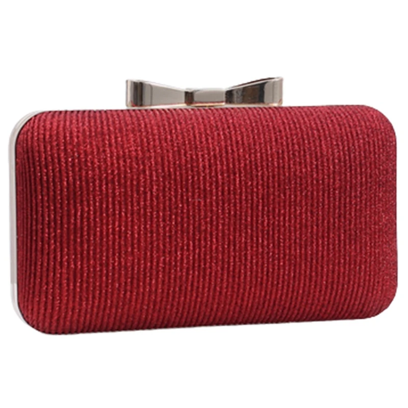

Women Evening Clutch Bag Wedding Bridal Party Purse and Handbag Cute Bow Lock Simple Solid Shoulder Bag