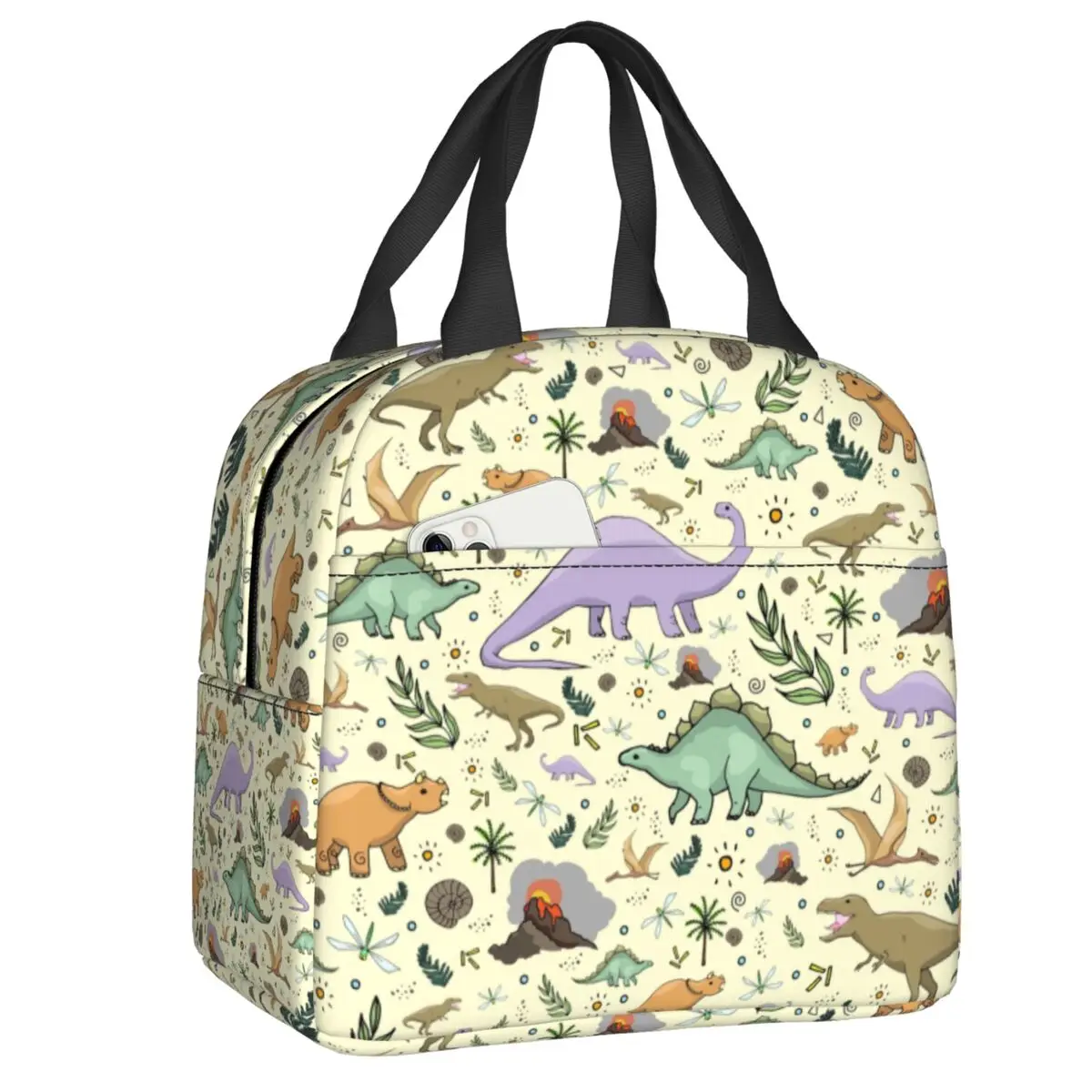 

Cartoon Dinosaurs Kind Resuable Lunch Boxes for Women Waterproof Cute Cooler Thermal Food Insulated Lunch Bag Office Work
