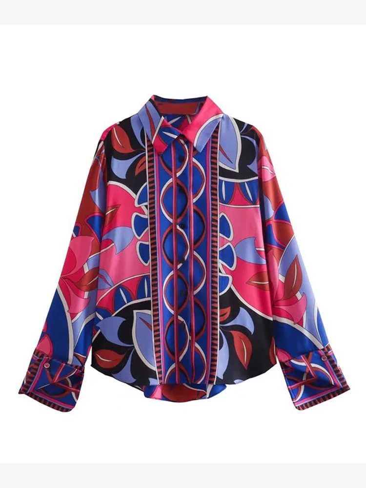 Женская Свободная блузка с цветочным принтом винтажная рубашка длинным рукавом